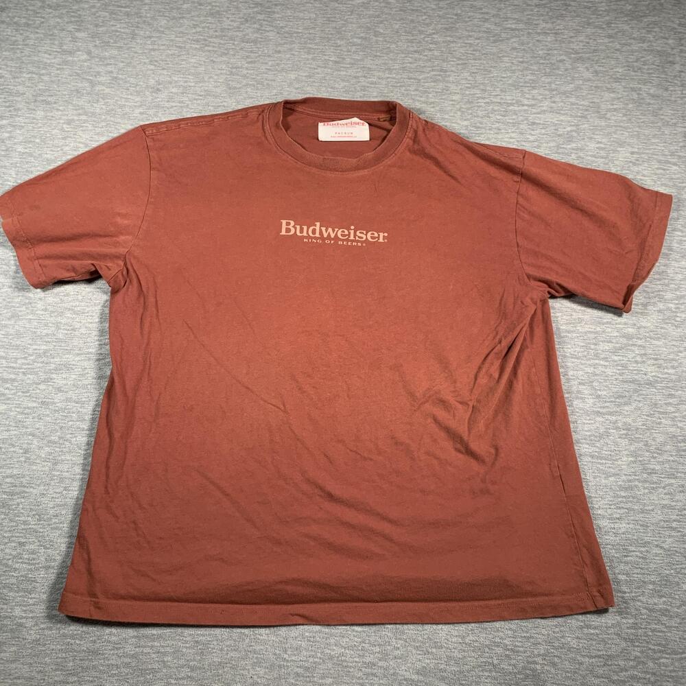 Budweiser Shirt Mens XL Rust Red PacSun King of Beers Graphic Tee Back Print